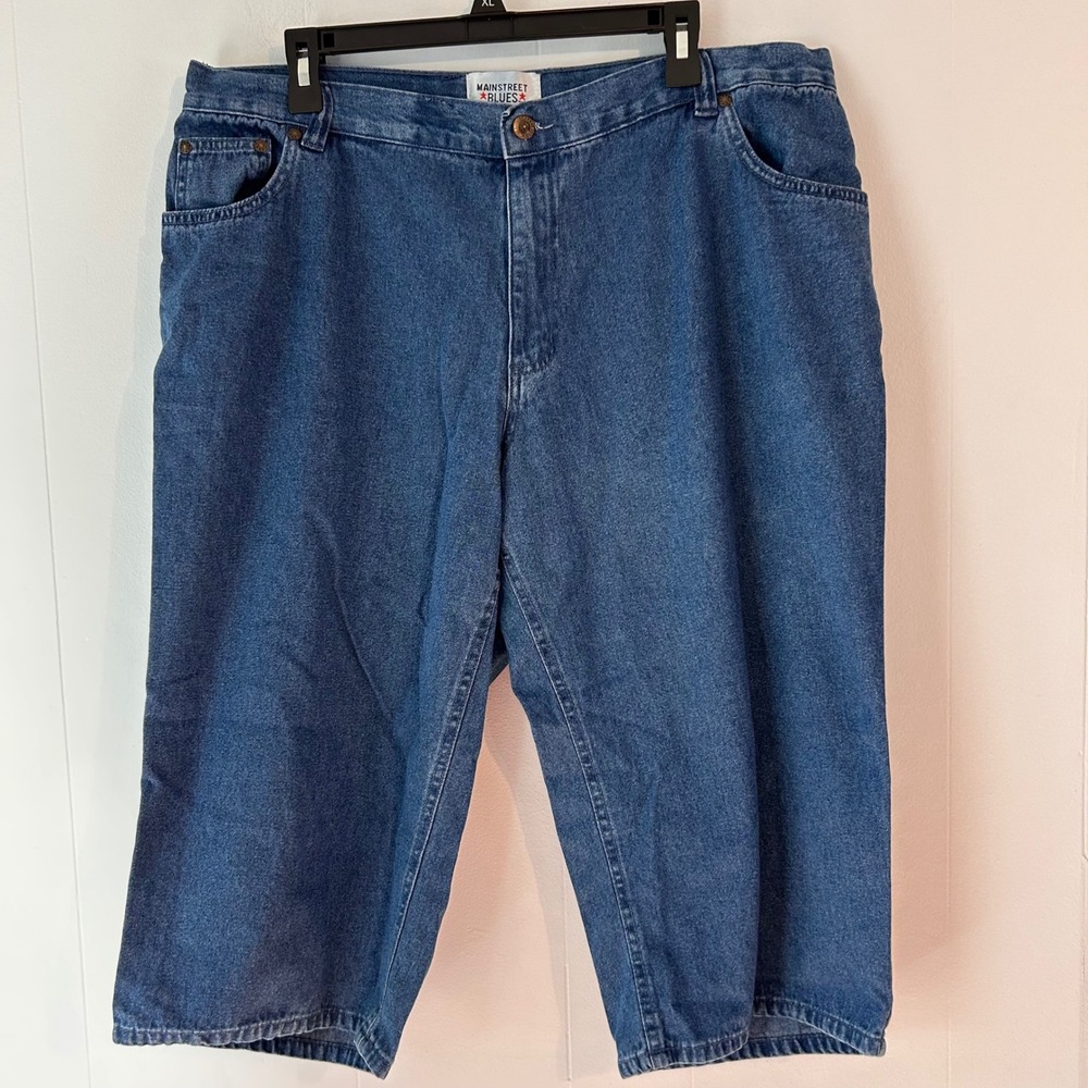 Mainstreet Blues Womens 20WP Denim Capri Shorts Medium Wash Blue High Rise Cotto